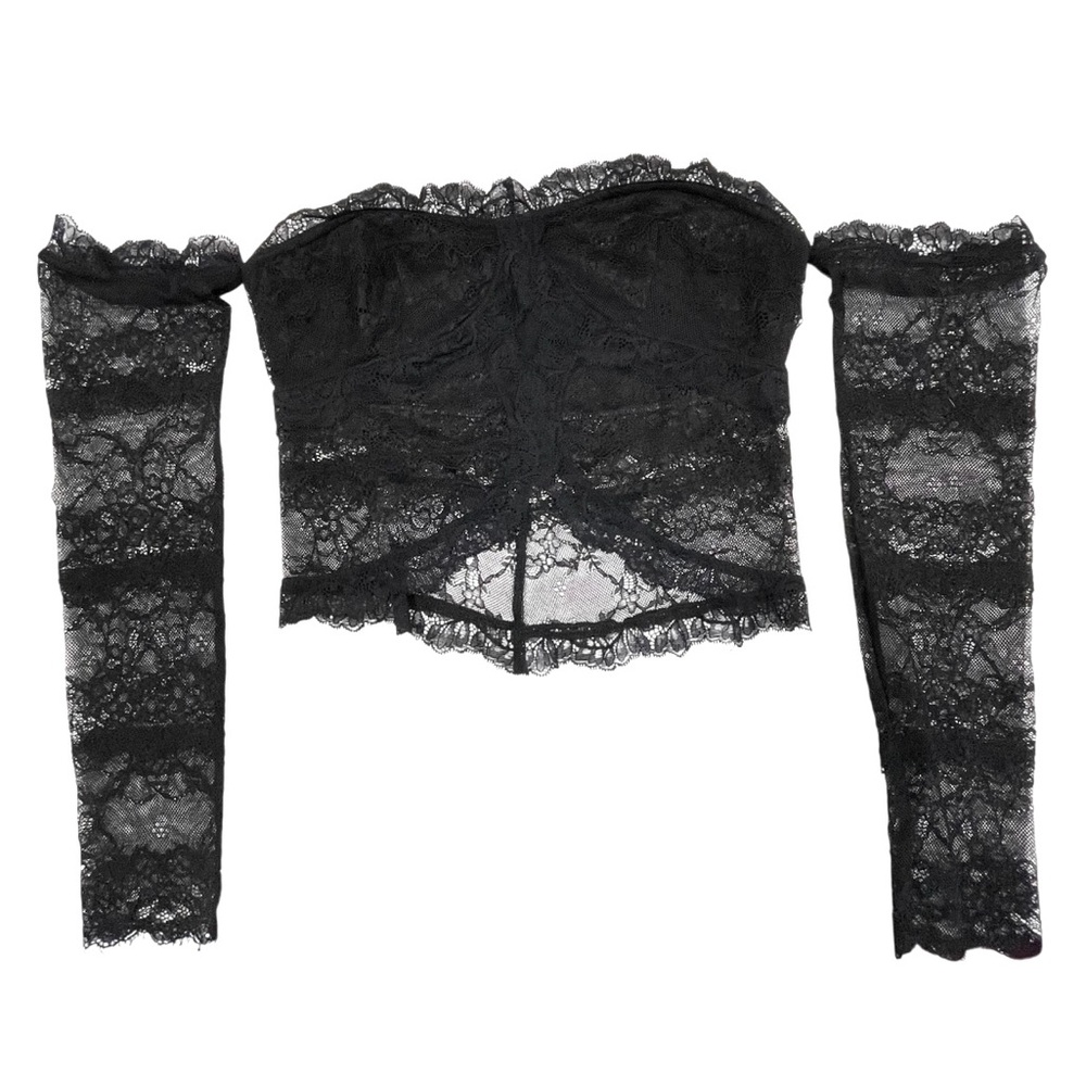 GUESS Zendai Off Shoulder Long Sleeve Lace Black Crop Top Dark Feminine Witchy - Picture 11 of 15